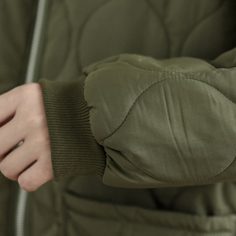 Women's Plain Zipper Design Cotton Long Sleeve Jacket With Pockets