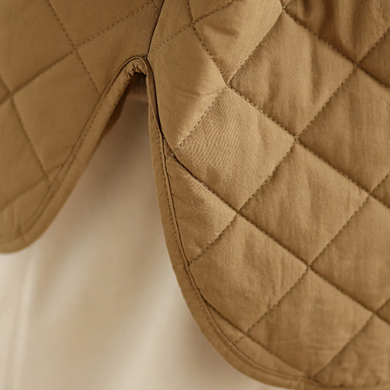 Women's Buttons Design Cotton Thermal Diamond-quilted Long Sleeve Jacket With Pockets