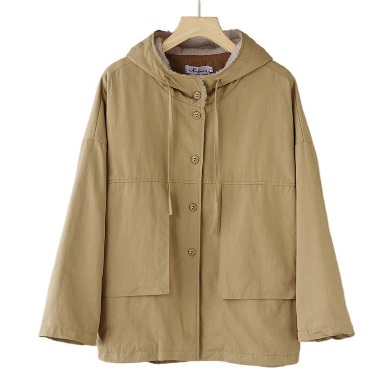 Women's Plain Long Sleeve Hoodie Cotton Thermal Fleece-Lined Jacket With Pockets