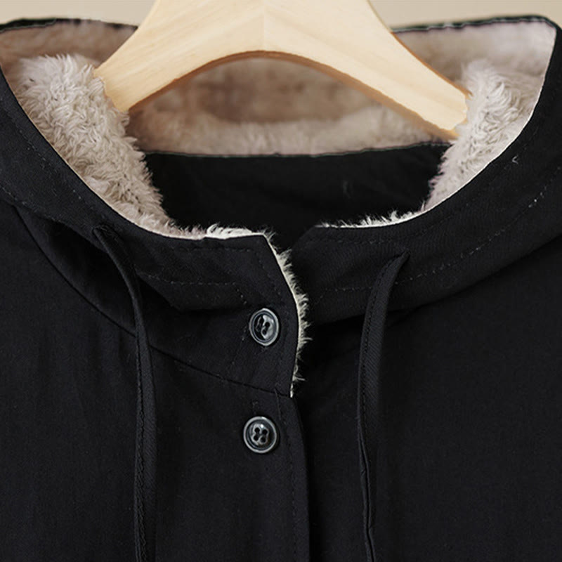 Women's Plain Long Sleeve Hoodie Cotton Thermal Fleece-Lined Jacket With Pockets