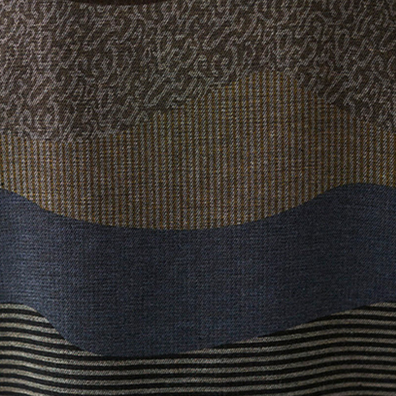 Tactile Cotton Linen Striped Long Sleeve Midi Dress with Pockets