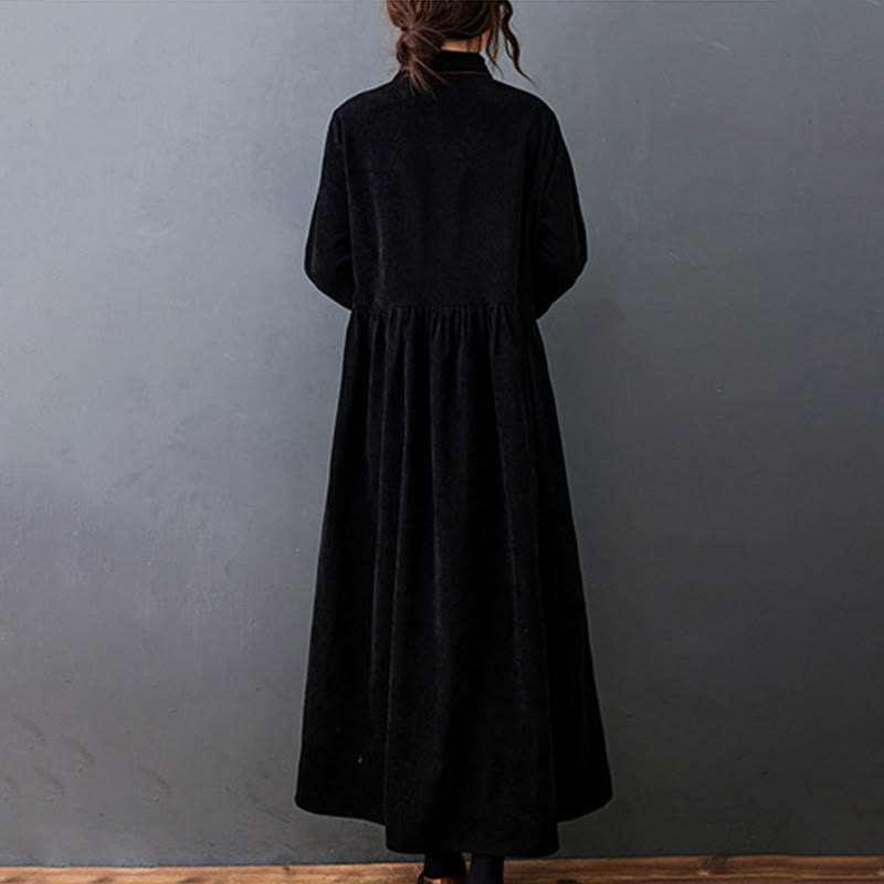 Textured Cotton Corduroy Long Sleeve Mindful Midi Dress