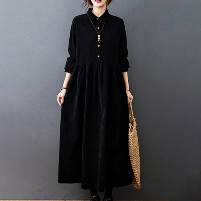 Textured Cotton Corduroy Long Sleeve Mindful Midi Dress