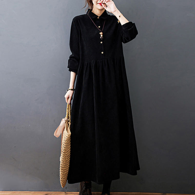 Textured Cotton Corduroy Long Sleeve Mindful Midi Dress
