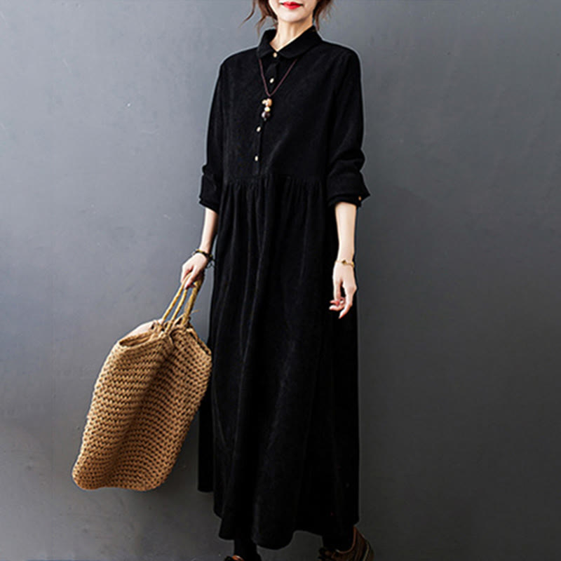 Textured Cotton Corduroy Long Sleeve Mindful Midi Dress
