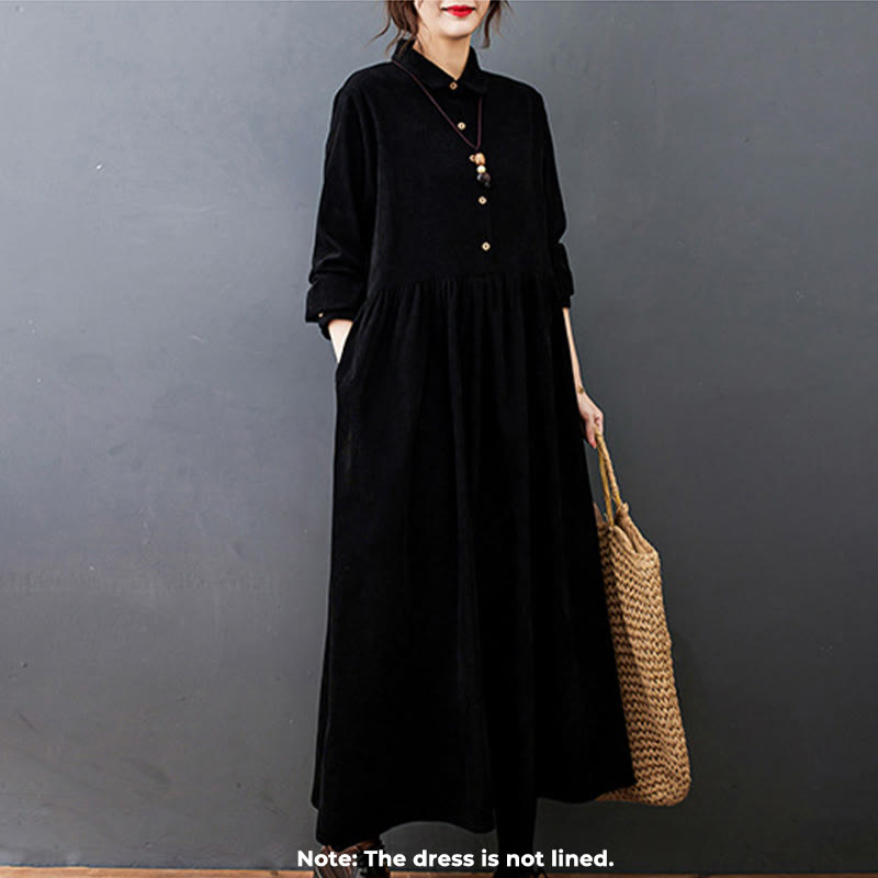 Textured Cotton Corduroy Long Sleeve Mindful Midi Dress
