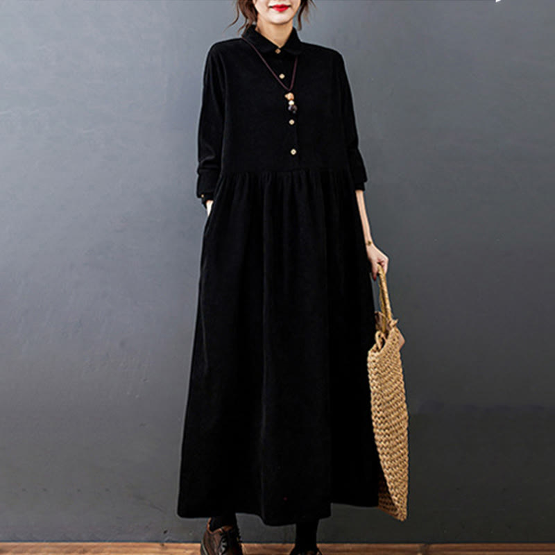 Textured Cotton Corduroy Long Sleeve Mindful Midi Dress
