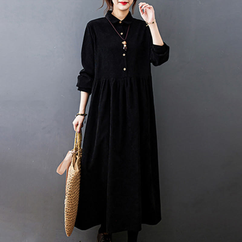 Textured Cotton Corduroy Long Sleeve Mindful Midi Dress