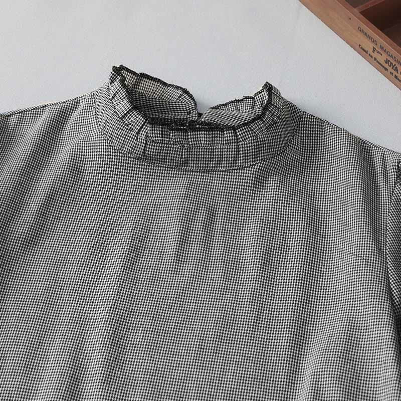 Tactile Cotton Plaid Stand-Collar Grounding Midi Dress