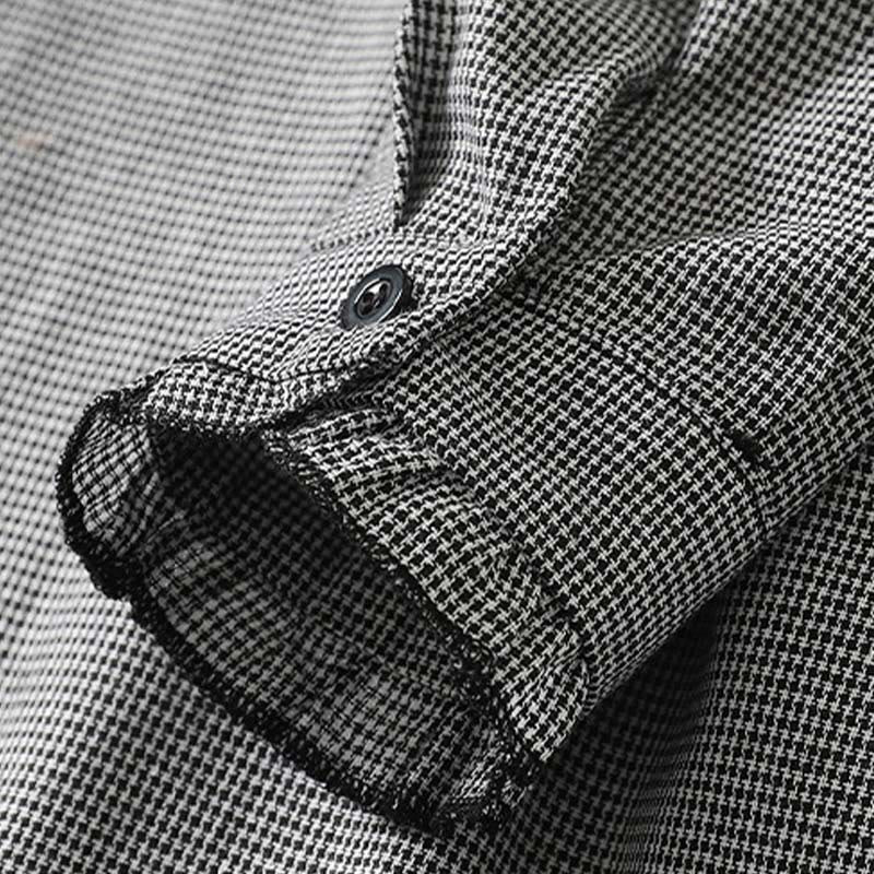 Tactile Cotton Plaid Stand-Collar Grounding Midi Dress