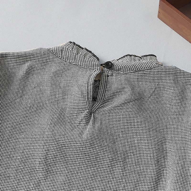 Tactile Cotton Plaid Stand-Collar Grounding Midi Dress