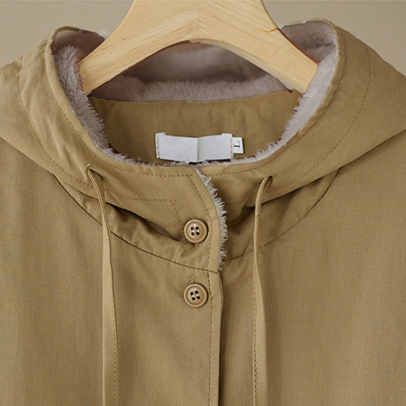 Women's Plain Long Sleeve Hoodie Cotton Thermal Fleece-Lined Jacket With Pockets