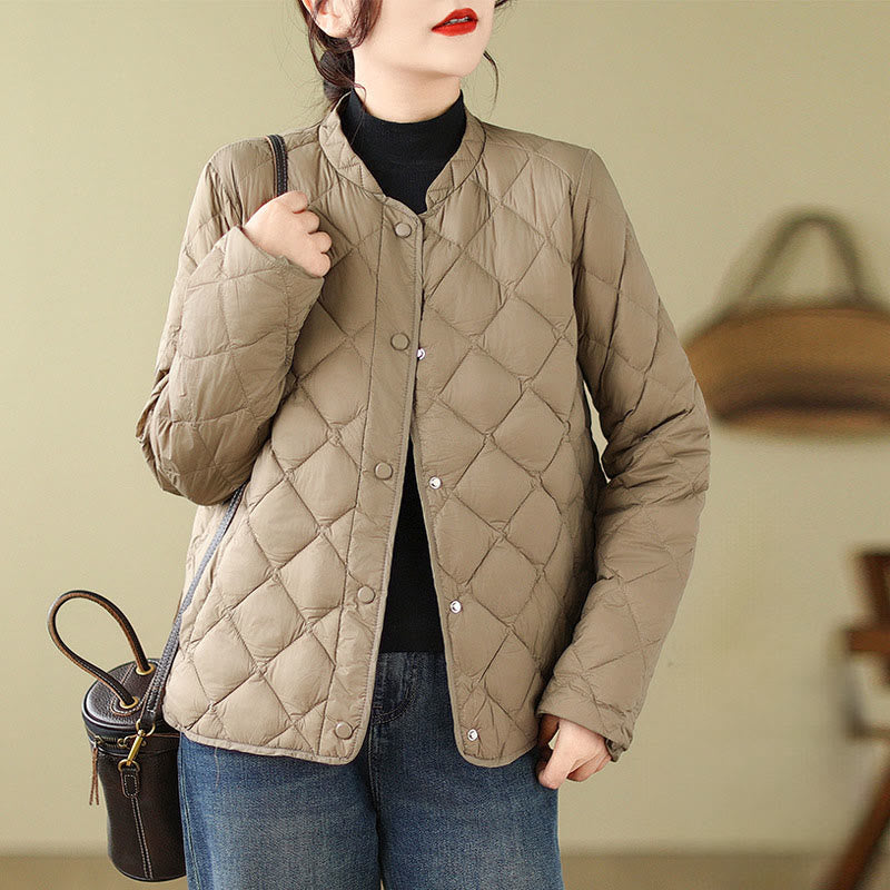 Women's Fall Long Sleeve Diamond Quilted Design Cotton Thermal Jacket With Pockets