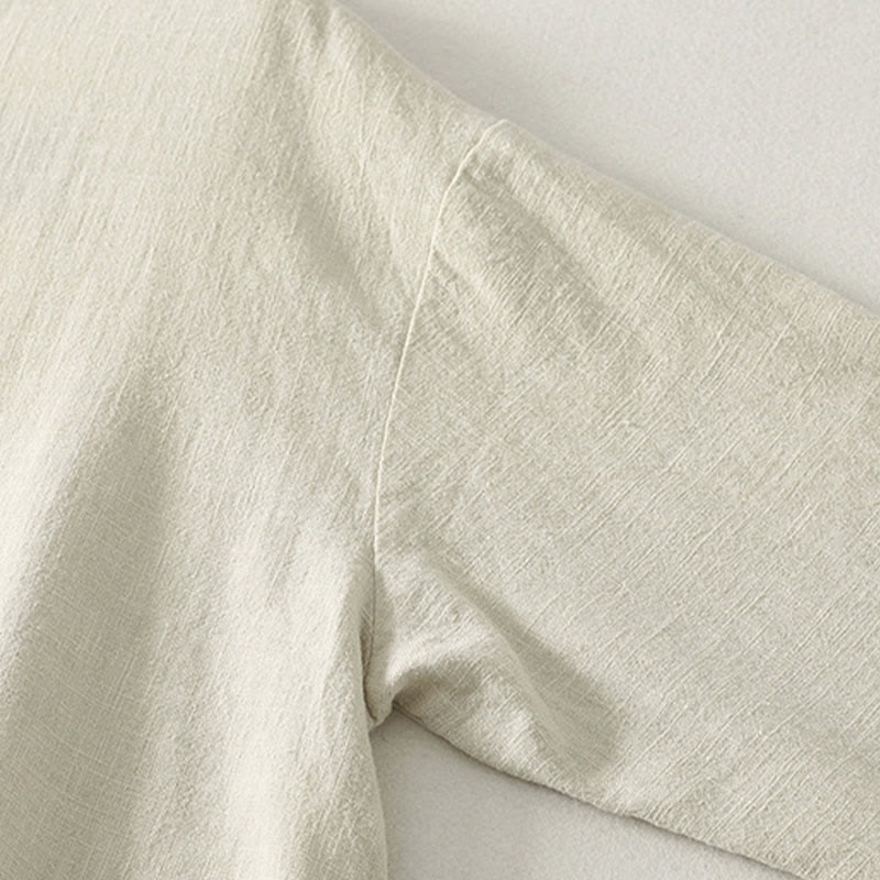 Cotton Diagonal Button Stand Collar Meditation Midi Dress