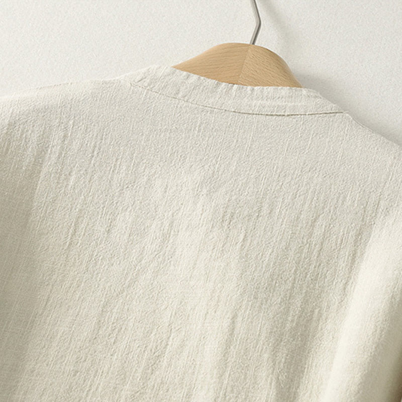 Cotton Diagonal Button Stand Collar Meditation Midi Dress