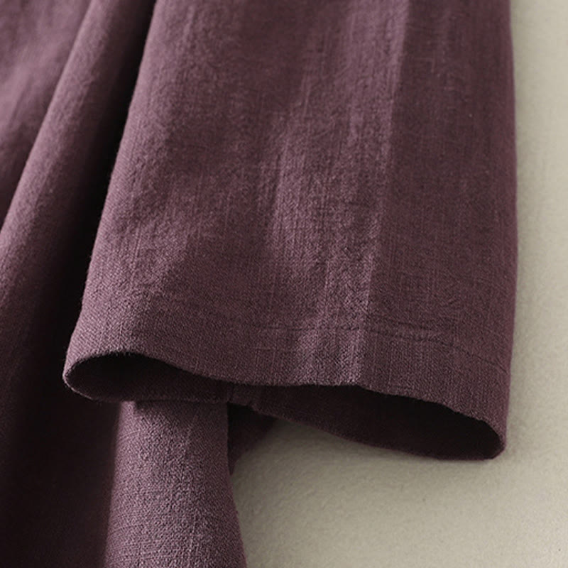 Cotton Diagonal Button Stand Collar Meditation Midi Dress