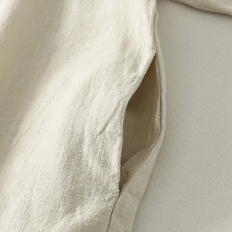 Cotton Diagonal Button Stand Collar Meditation Midi Dress