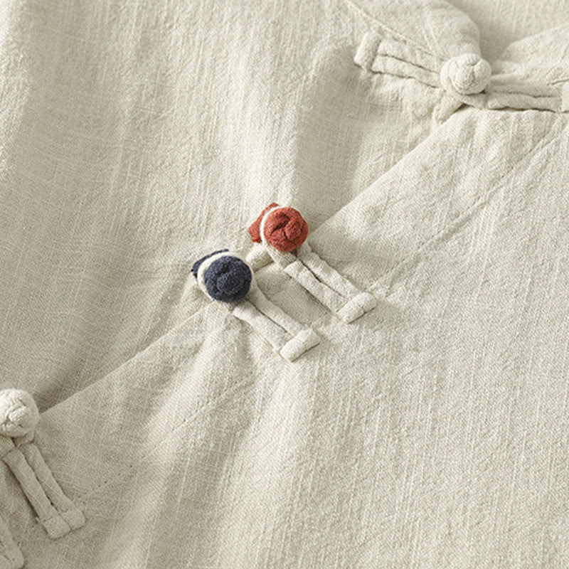 Cotton Diagonal Button Stand Collar Meditation Midi Dress
