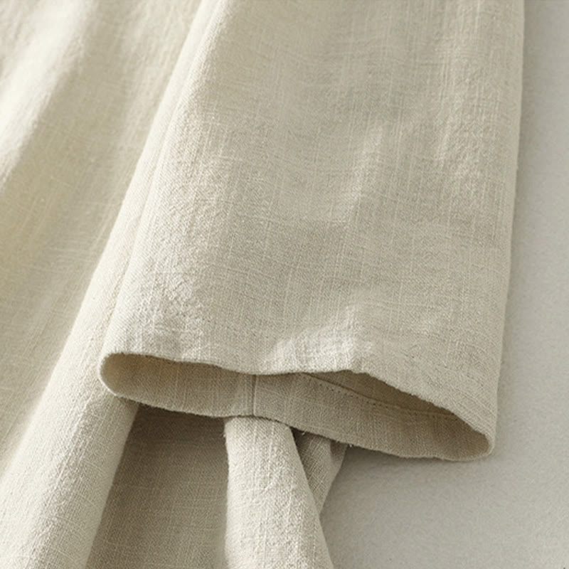 Cotton Diagonal Button Stand Collar Meditation Midi Dress