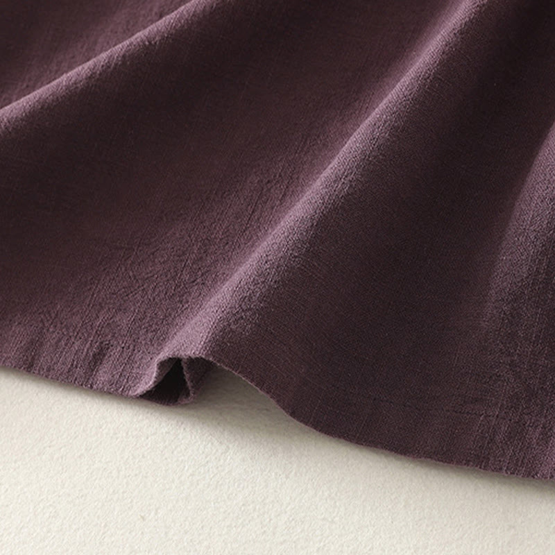 Cotton Diagonal Button Stand Collar Meditation Midi Dress