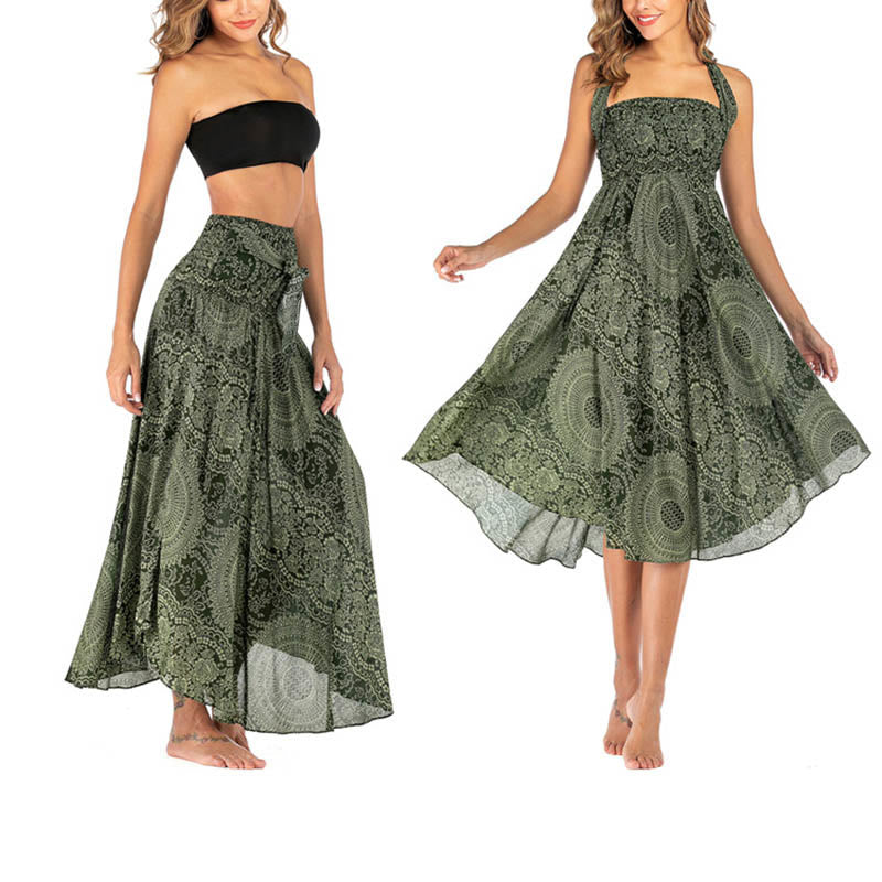 Two Style Wear Boho Compass Rose Flower Skirt Dress
