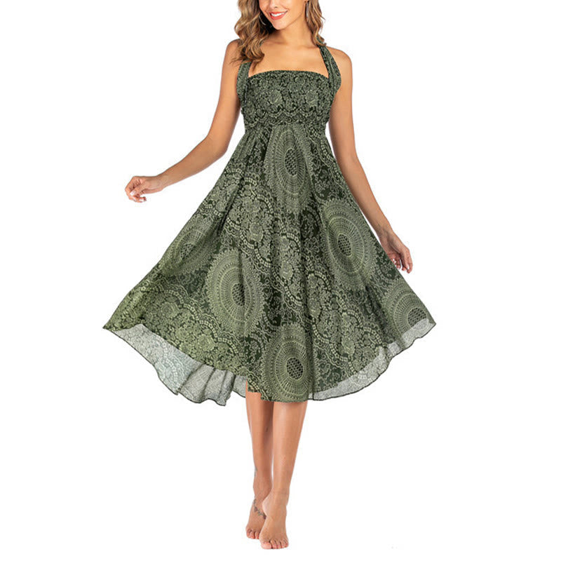 Two Style Wear Boho Compass Rose Flower Skirt Dress