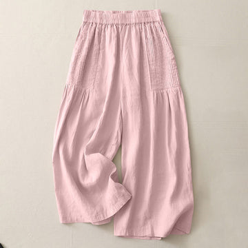 Casual Plain Tucker Pleats Elastic Women's Polyester Wide Leg Pants With Pockets