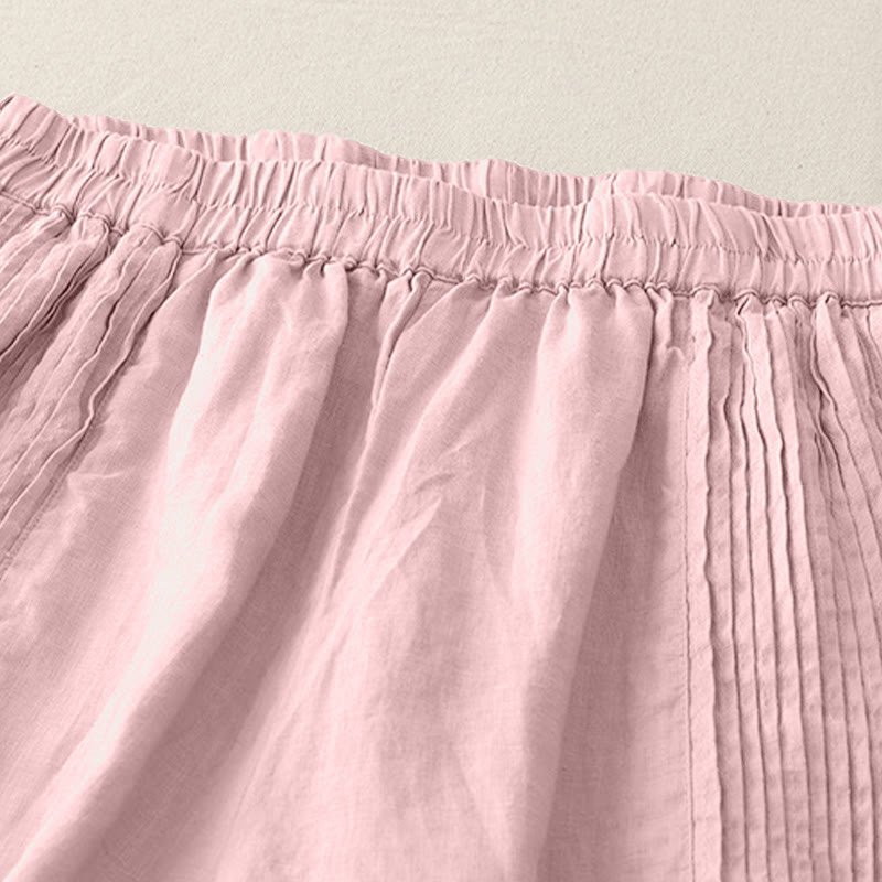 Casual Plain Tucker Pleats Elastic Women's Polyester Wide Leg Pants With Pockets