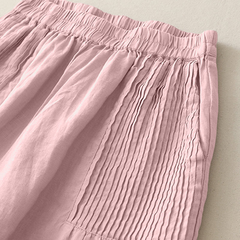 Casual Plain Tucker Pleats Elastic Women's Polyester Wide Leg Pants With Pockets