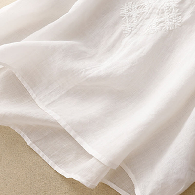 V-Neck Lines Embroidery Women's Half Sleeve Shirt