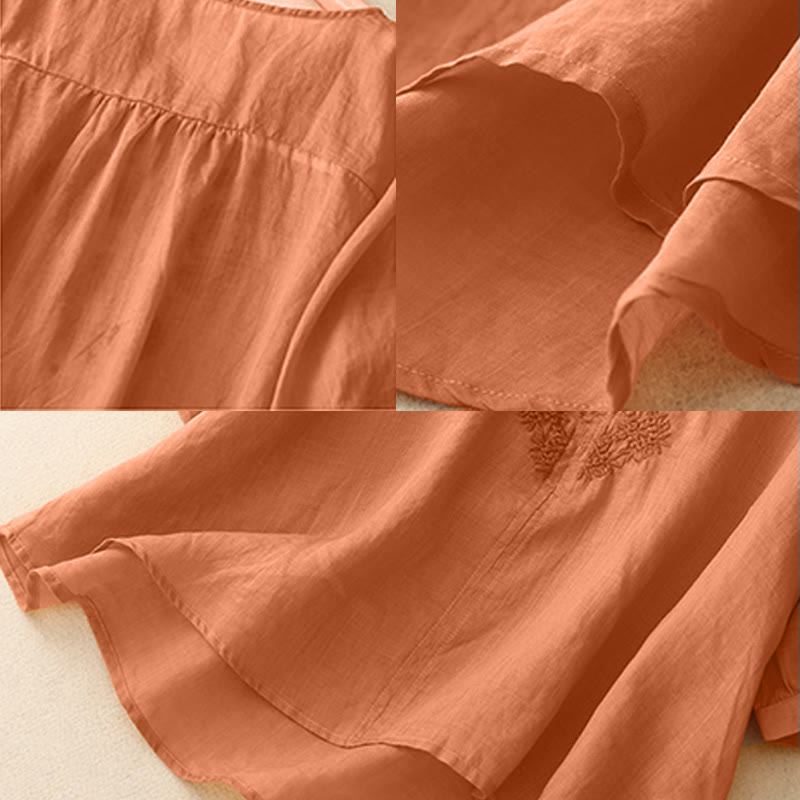 V-Neck Lines Embroidery Women's Half Sleeve Shirt