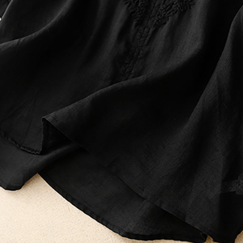 V-Neck Lines Embroidery Women's Half Sleeve Shirt