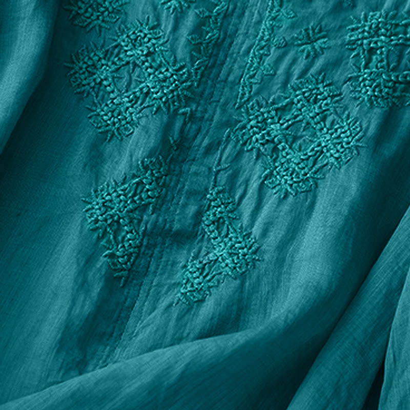 V-Neck Lines Embroidery Women's Half Sleeve Shirt