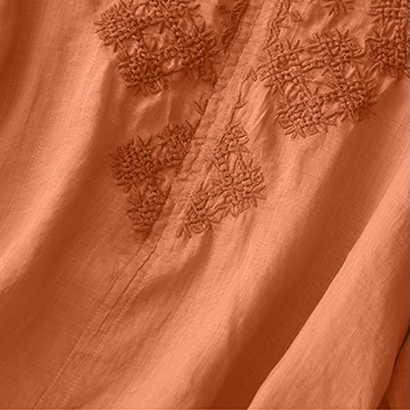 V-Neck Lines Embroidery Women's Half Sleeve Shirt