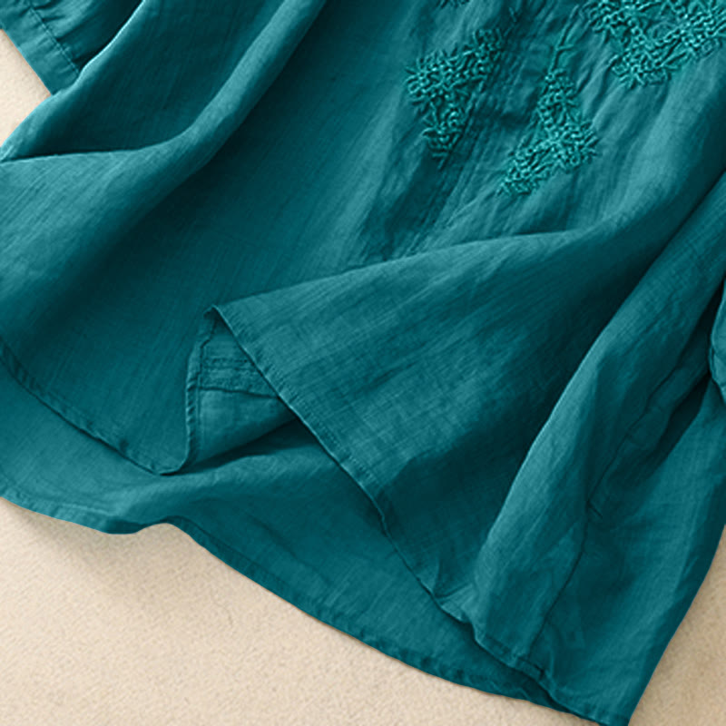 V-Neck Lines Embroidery Women's Half Sleeve Shirt