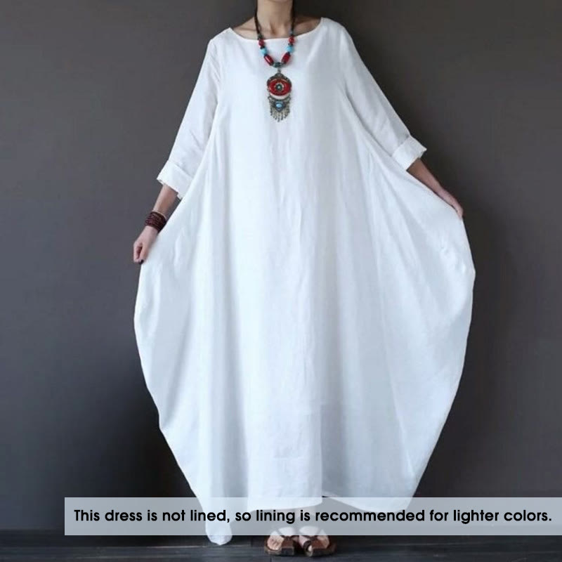 Breathable Cotton Three-Quarter Sleeve Meditation Maxi Dress