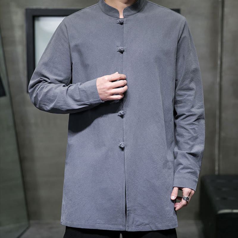 Cotton Frog-Button Stand-Collar Mindful Meditation Jacket