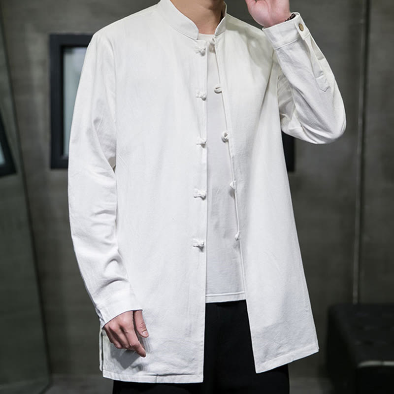 Cotton Frog-Button Stand-Collar Mindful Meditation Jacket