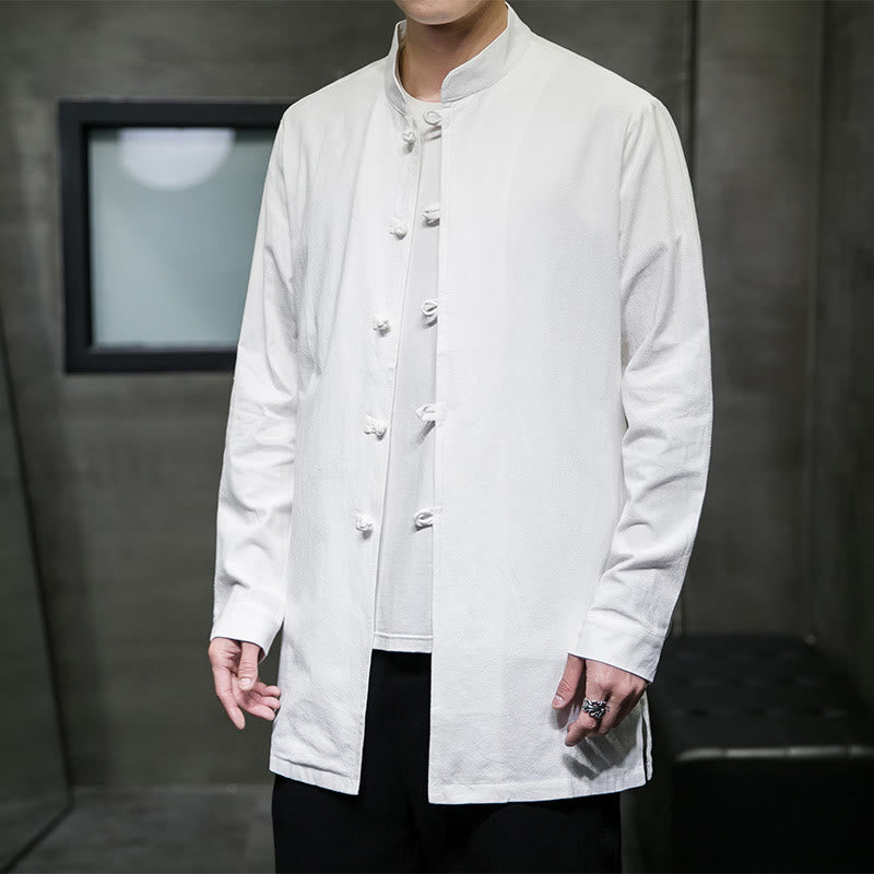 Cotton Frog-Button Stand-Collar Mindful Meditation Jacket