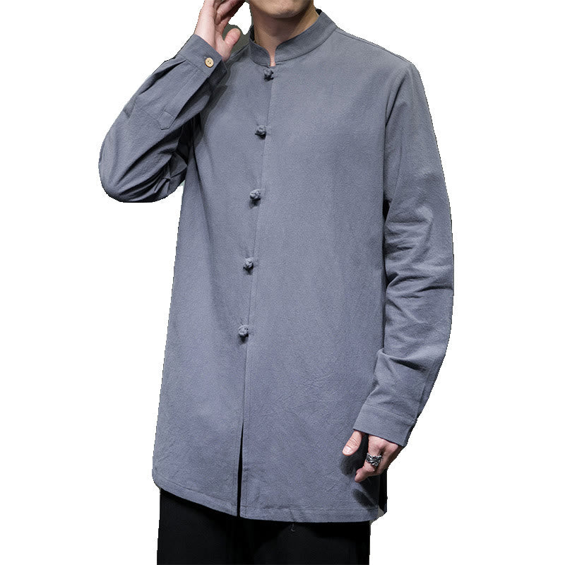Cotton Frog-Button Stand-Collar Mindful Meditation Jacket