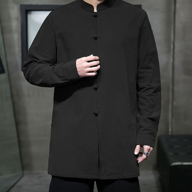 Cotton Frog-Button Stand-Collar Mindful Meditation Jacket