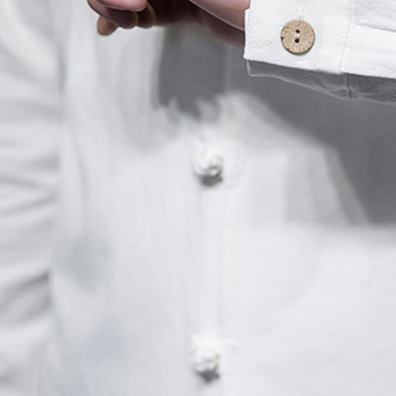 Cotton Frog-Button Stand-Collar Mindful Meditation Jacket