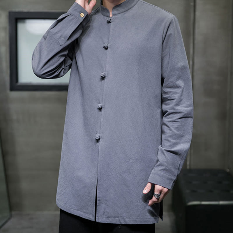 Cotton Frog-Button Stand-Collar Mindful Meditation Jacket
