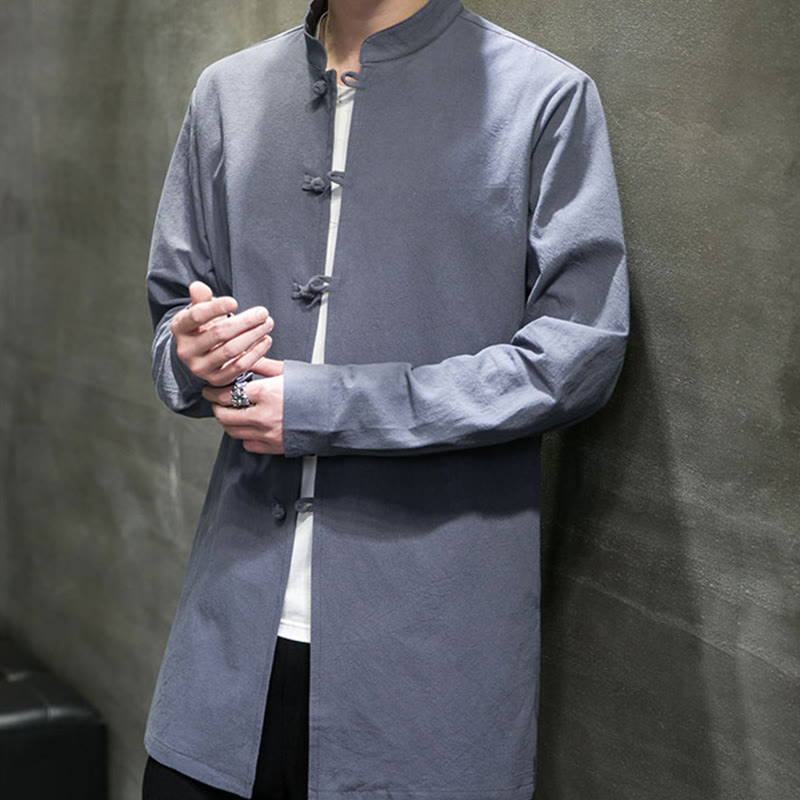 Cotton Frog-Button Stand-Collar Mindful Meditation Jacket