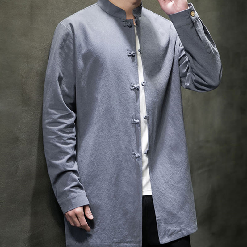 Cotton Frog-Button Stand-Collar Mindful Meditation Jacket