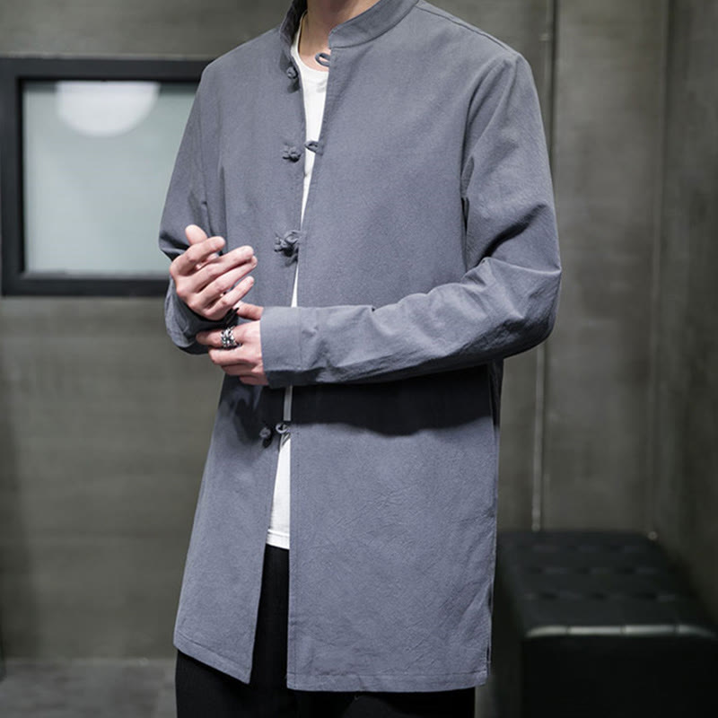 Cotton Frog-Button Stand-Collar Mindful Meditation Jacket