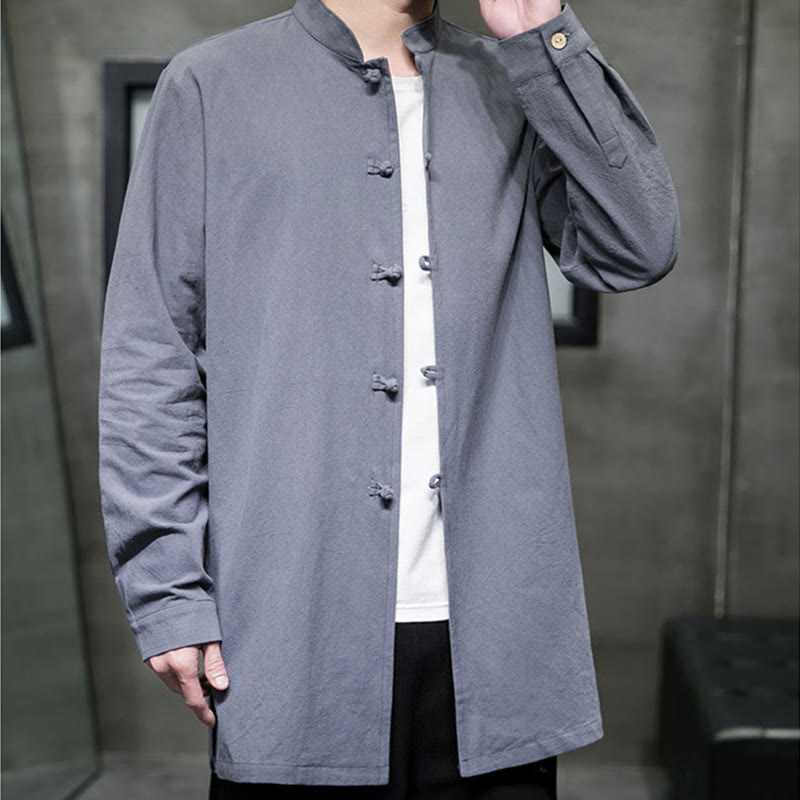 Cotton Frog-Button Stand-Collar Mindful Meditation Jacket