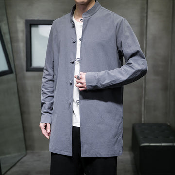 Cotton Frog-Button Stand-Collar Mindful Meditation Jacket
