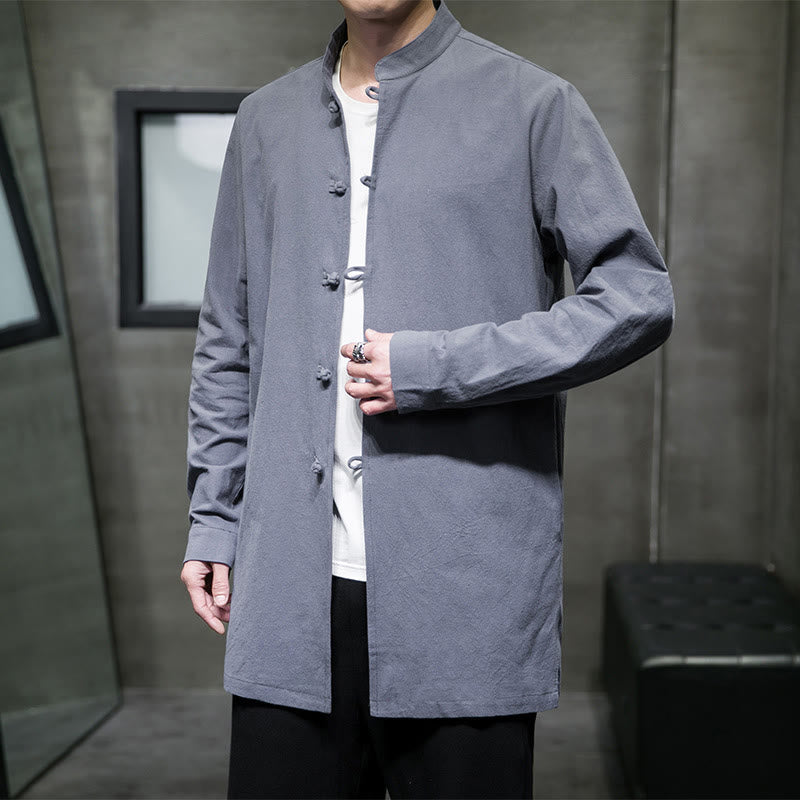 Cotton Frog-Button Stand-Collar Mindful Meditation Jacket