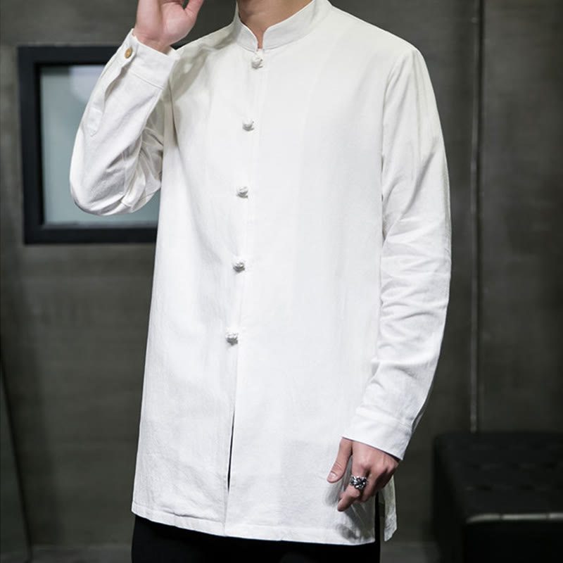 Cotton Frog-Button Stand-Collar Mindful Meditation Jacket